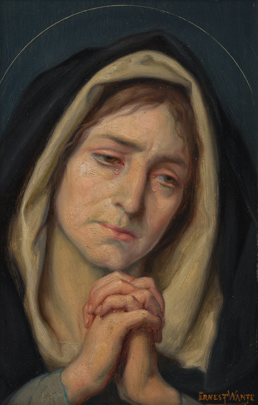 Ernest Wante (1872-1960): 'De moeder van smerten', oil on panel, dated 1926