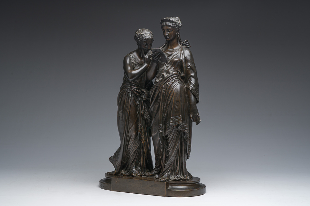 Jean-Louis Gr&eacute;goire (1840-1890): Allegorie van de po&euml;zie, bruingepatineerd brons, gieterijmerk &lsquo;Societ&eacute; des Bronzes'