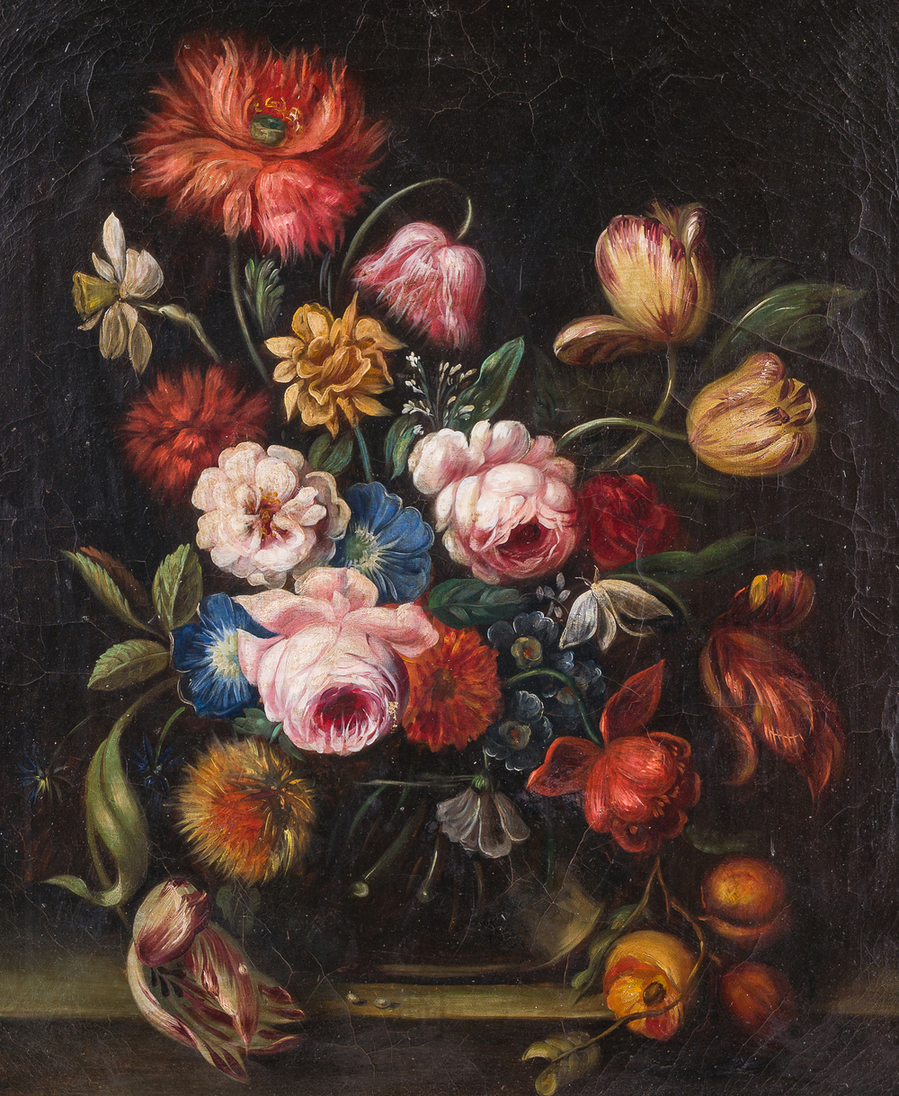 Oostenrijkse school, in de manier van de oude meesters: Bloemstilleven, olie op doek, 20ste eeuw