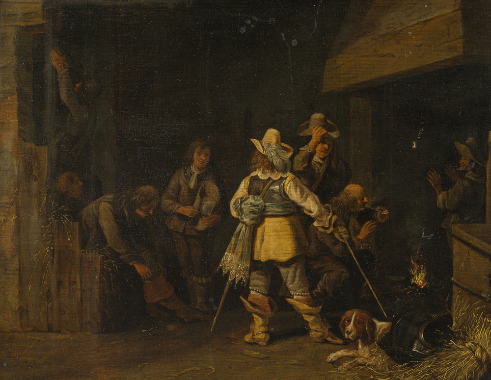 Pieter Symonsz Potter (1597-1652, attributed to): Soldiers in a guard room ('kortegaardje'), oil on panel, 17th C.