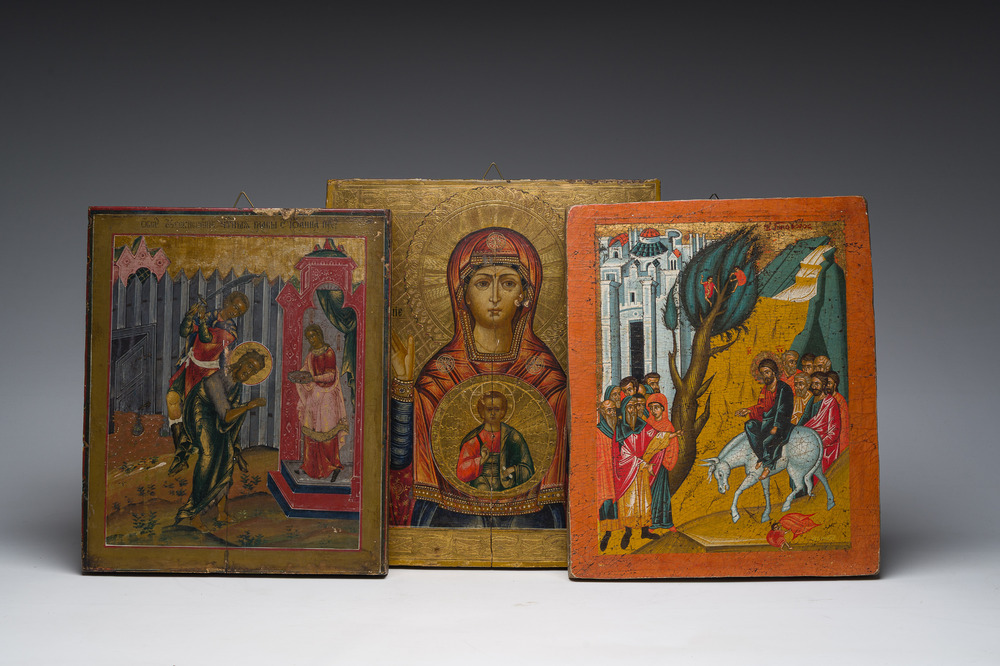 Drie diverse Russisch-orthodoxe iconen, 19de eeuw