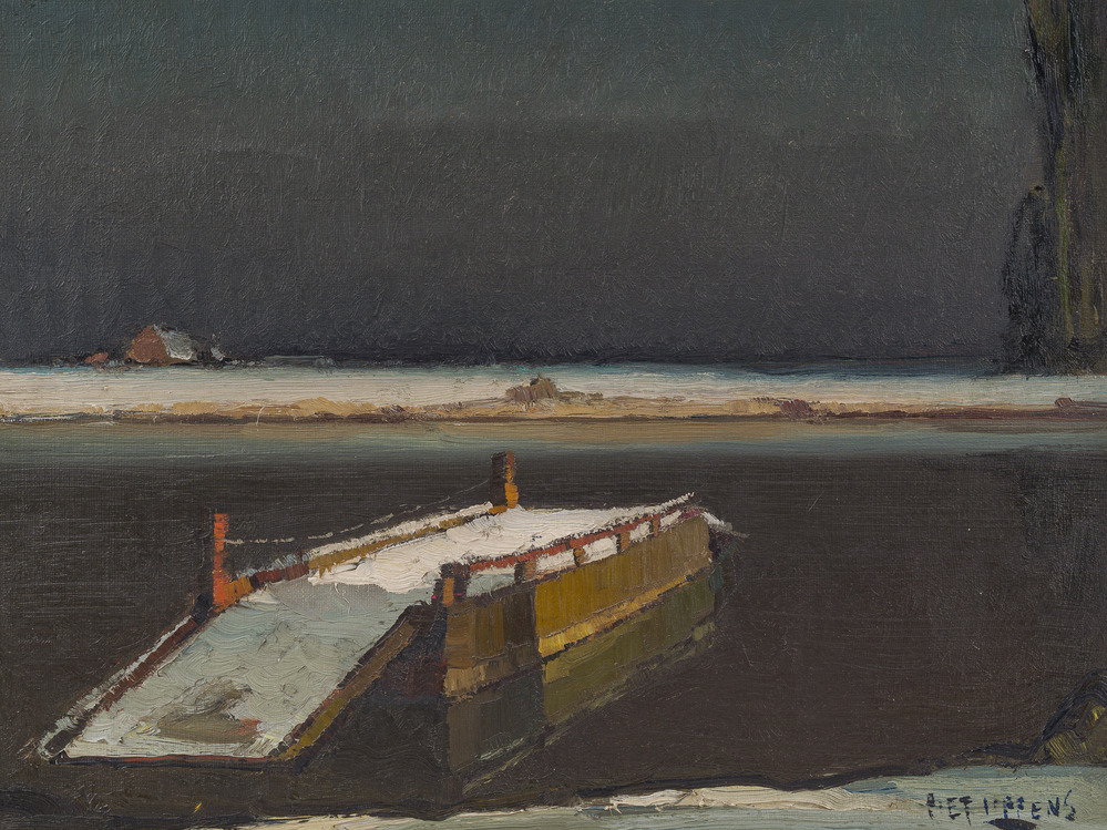 Piet Lippens (1890-1981): Zicht op de overzet in wintertijd, olie op doek