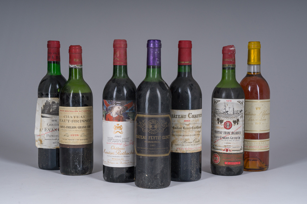 1978-1993 Ch&acirc;teau Chauvin, Ch&acirc;teau L'Evangile, Ch&acirc;teau Mouton Rothschild, etc. 7 flessen