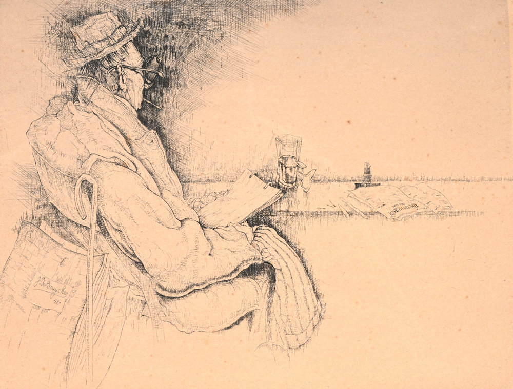 Jules De Bruycker (1870-1945): 'L'aquafortiste', ets, ed. 216/500, gedateerd (19)42
