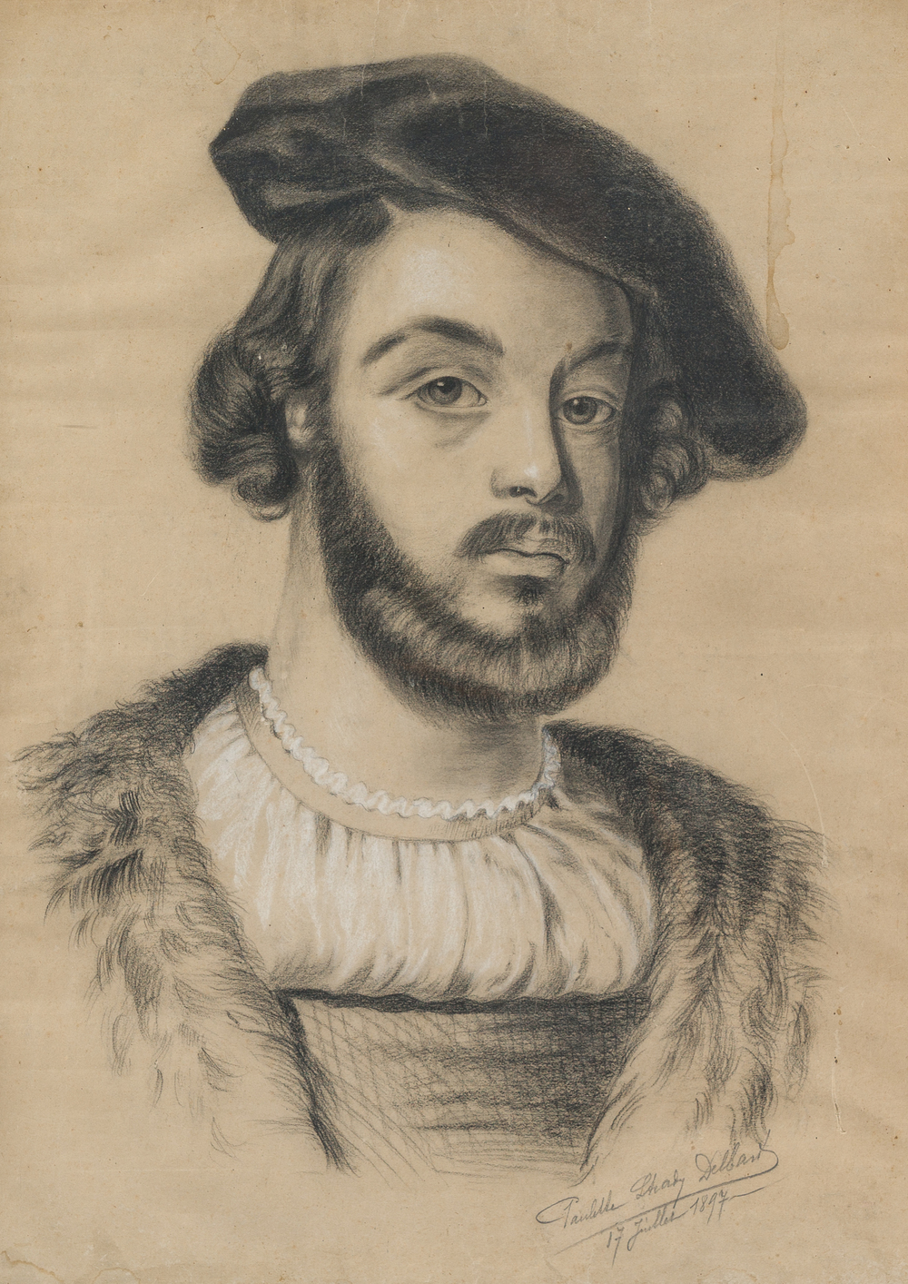 Paulette L. Delbart (19th/20th C.): Portrait of Francis I of France, mixed media on paper, dated 1897