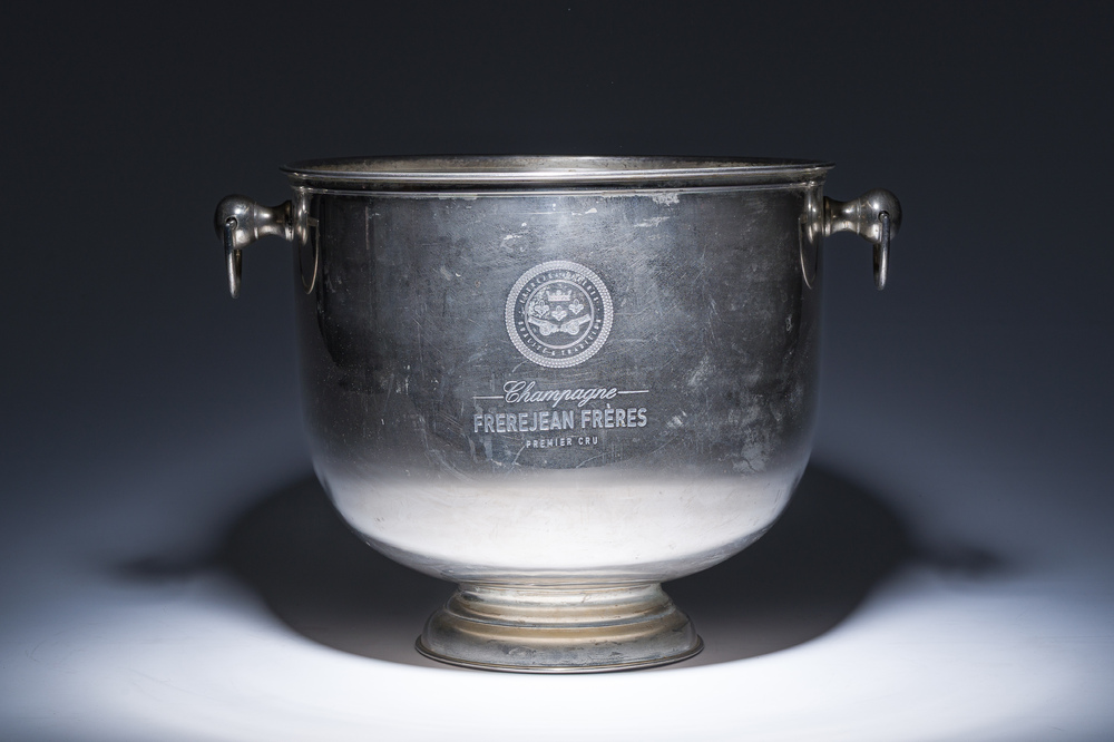 A large French silver-plated 'Frerejean Fr&egrave;res' champagne cooler, 20th C.