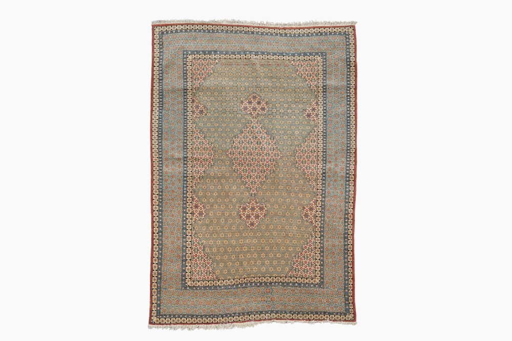 A Persian Qom (Qum/Ghom) rug with geometric floral design, wool on cotton, 20th C.