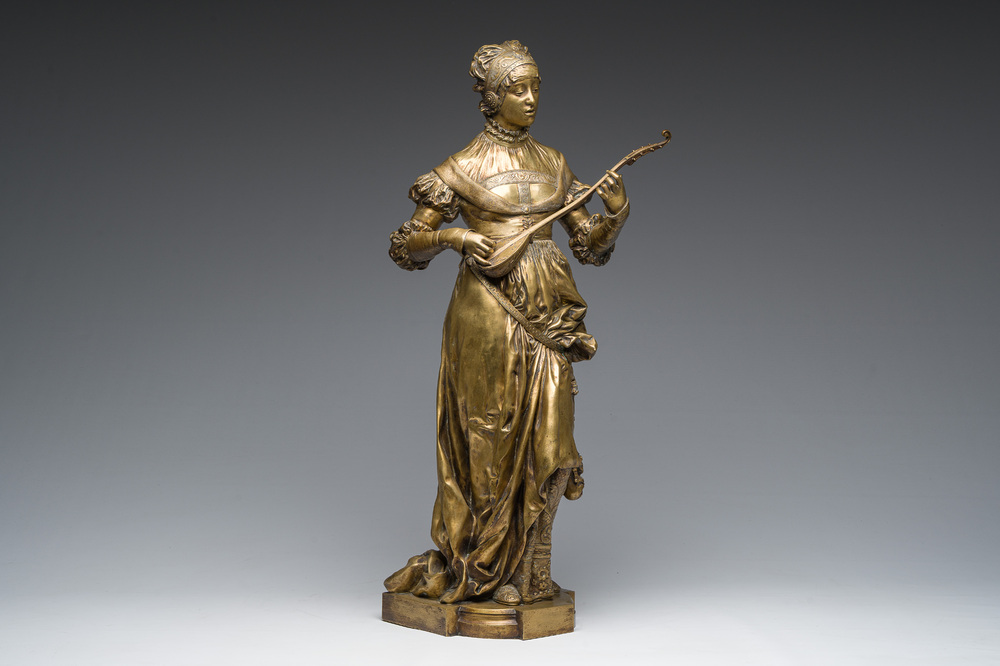 Cesar Costantino R. Ceribelli (1841-1918): Female minstrel, gilt bronze