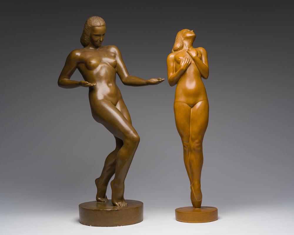Jan Anteunis (1896-1973): Standing female nude, brown patinated plaster, one dated 1944