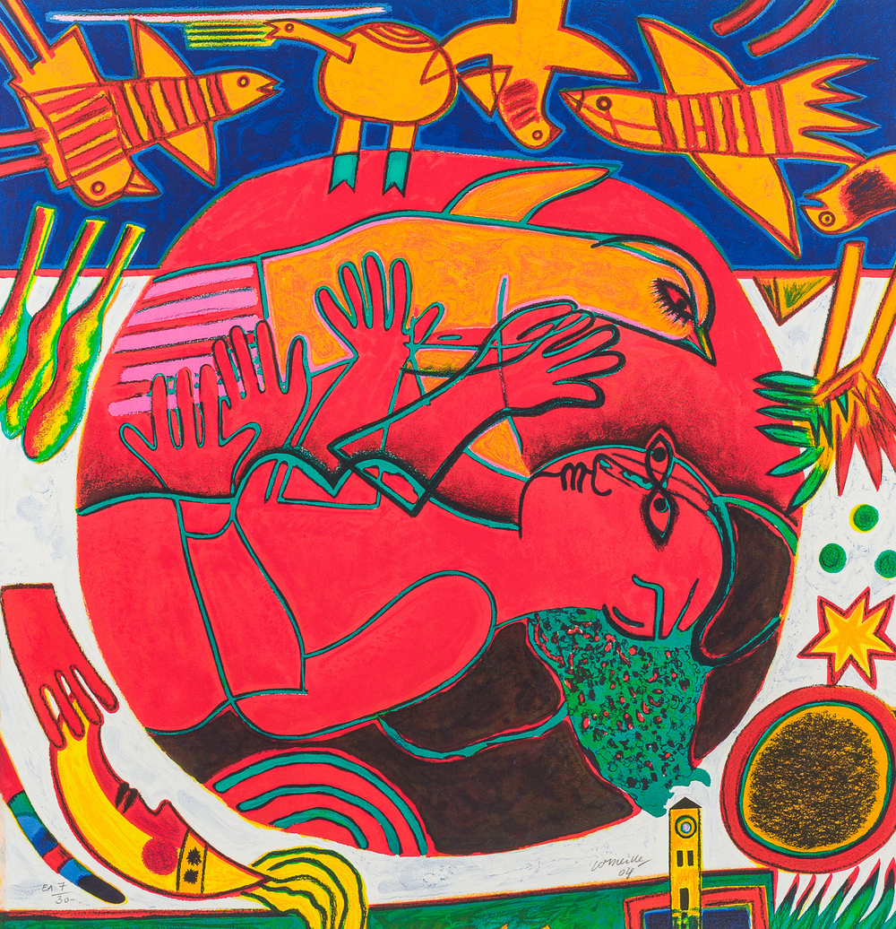 Guillaume Corneille van Beverloo (Corneille, 1922-2010): 'Femme rouge et l'oiseau', lithograph in colours, ed. EA 7/30, dated (20)04