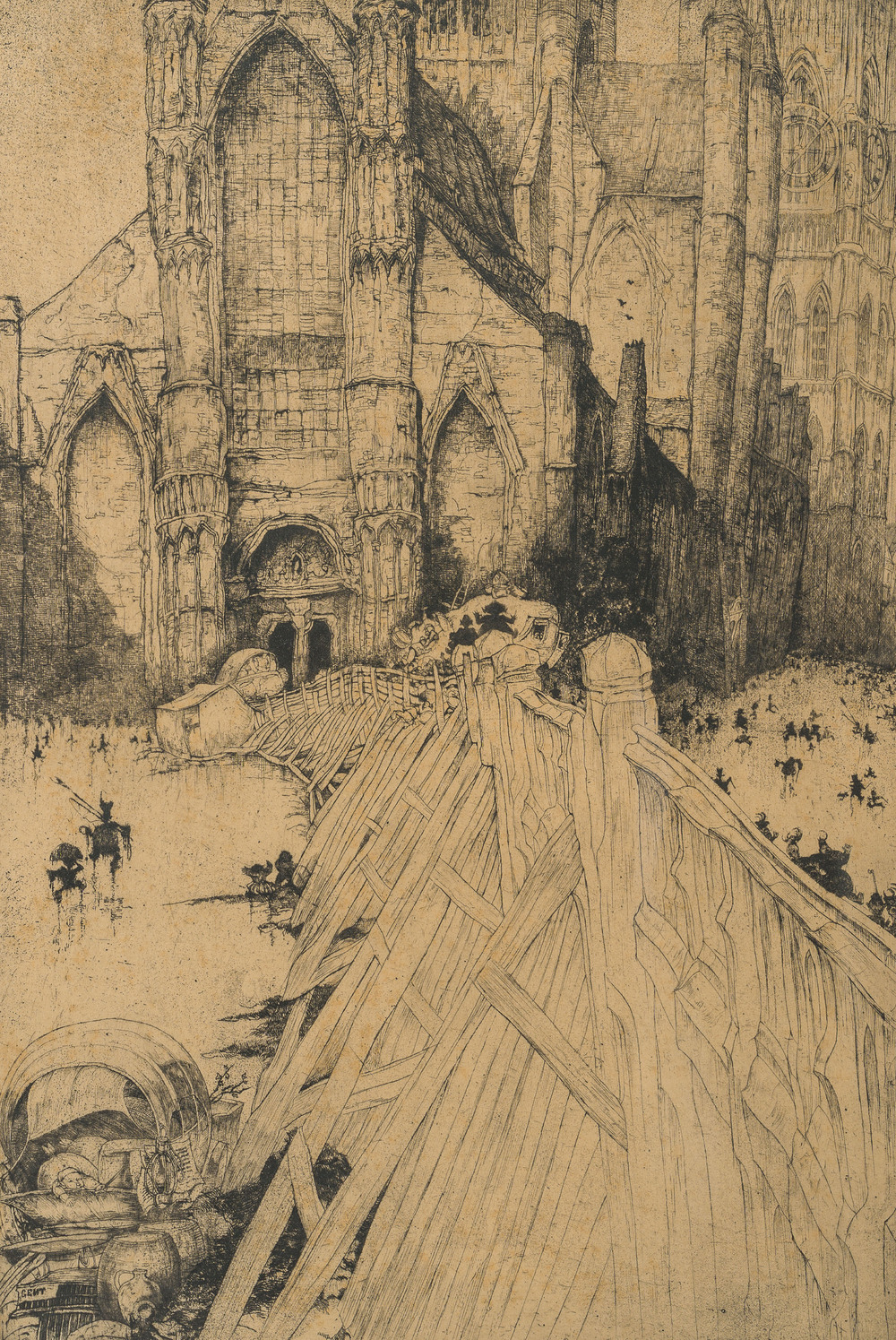 Jules De Bruycker (1870-1945): 'L'&Eacute;glise St. Nicolas Gand', etching