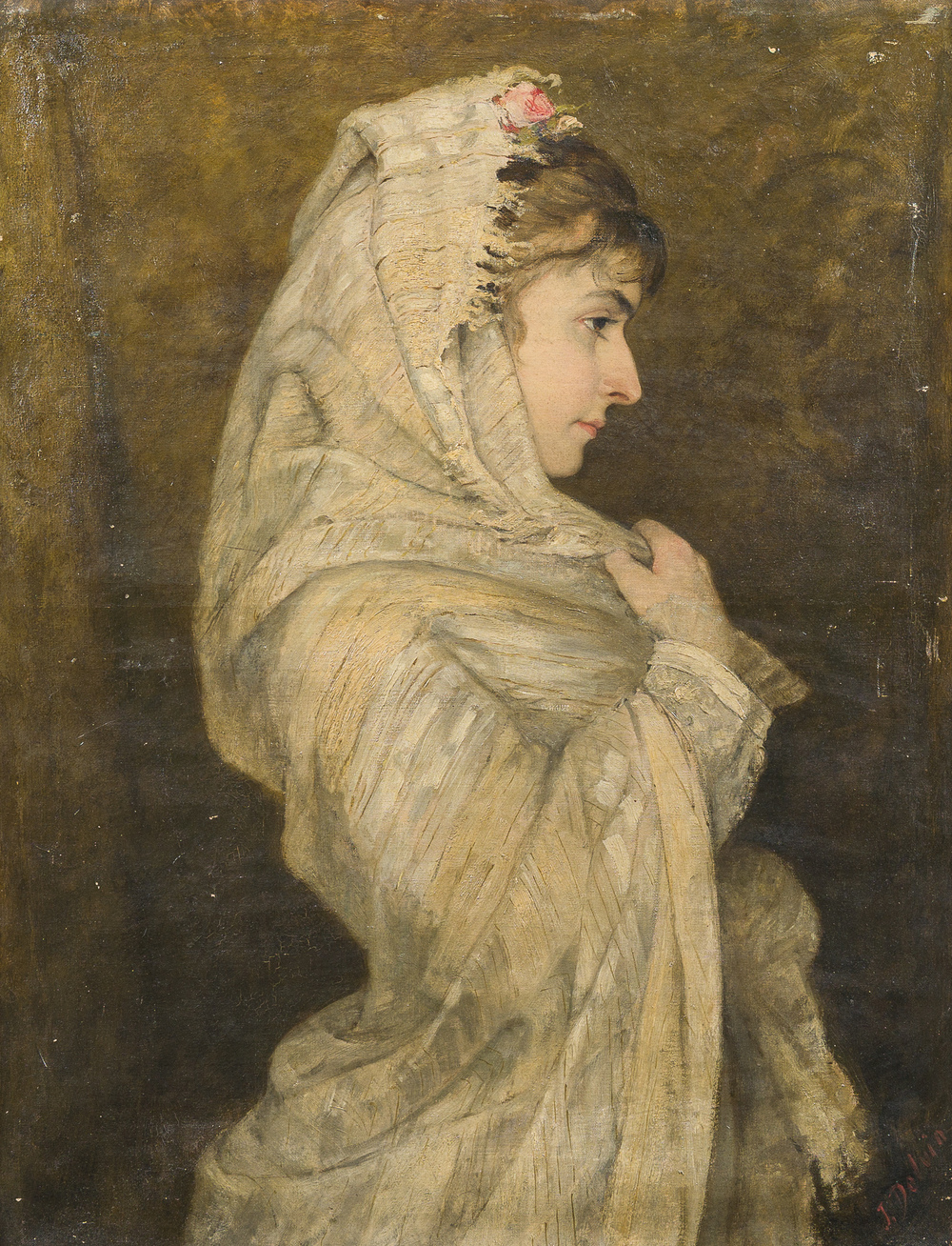 Jean Delvin (1853&ndash;1922): Portrait of a young woman, oil on canvas