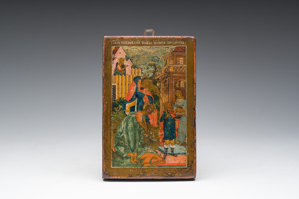 A Russian orthodox 'The beheading of Saint John the Baptist' icon, 19th C.