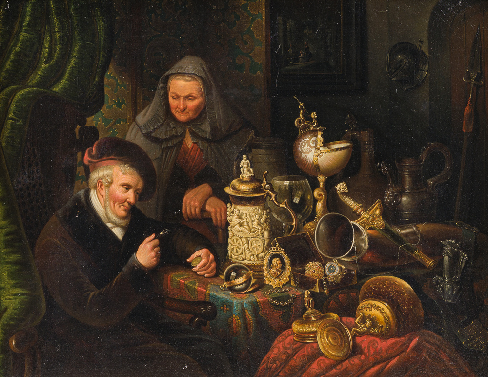 Abraham Anne van de Kasteele (1814&ndash;1893): The antique dealer, oil on canvas, dated 1844