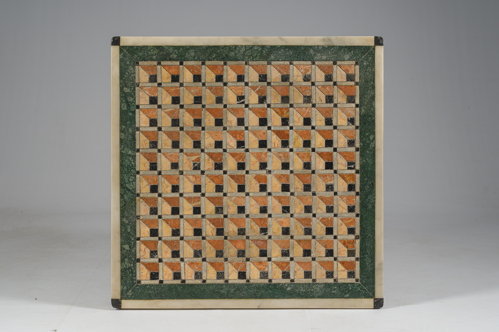 An Italian plaque with a geometric pattern formed by various types of marble, ca. 1900