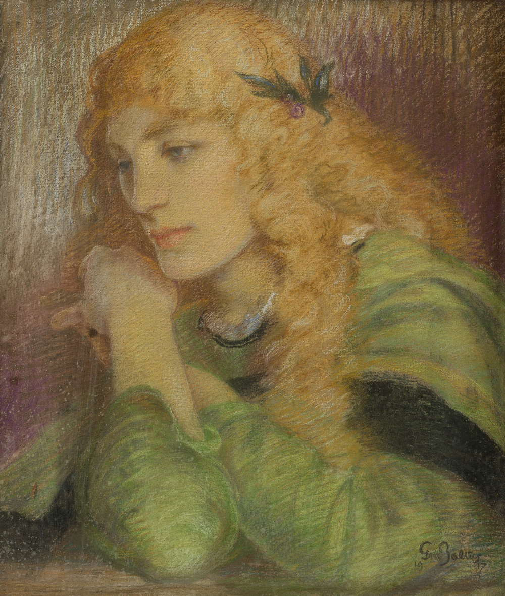 Georges M. Baltus (1874-1967): Musing lady in pre-raphaelite style, pastel on paper, dated 1917