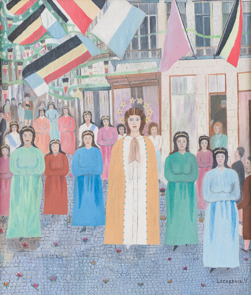 Victor Felix Lecossois (1897-1976): Procession of the Blessed Virgin, possibly the Mary procession in Halle, oil on canvas