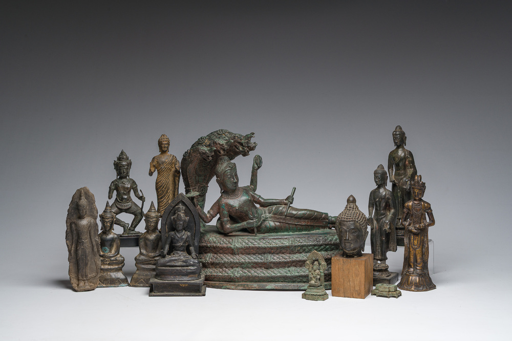A varied collection of Asian figures of Buddhist deities, a.o. Thailand, Burma, India, etc., 10th C. and later