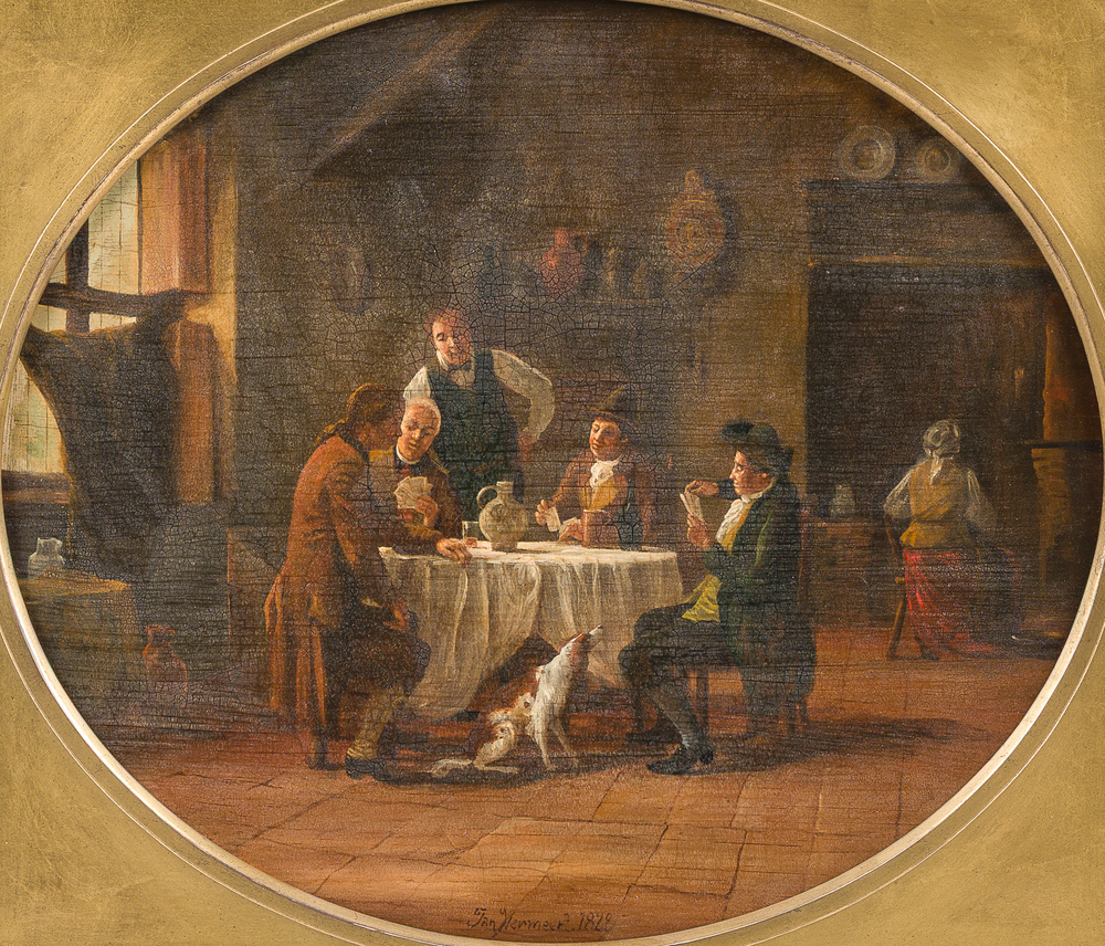 Jan Vermeert (1801&ndash;1872?): The card game, oil on panel, dated 1828