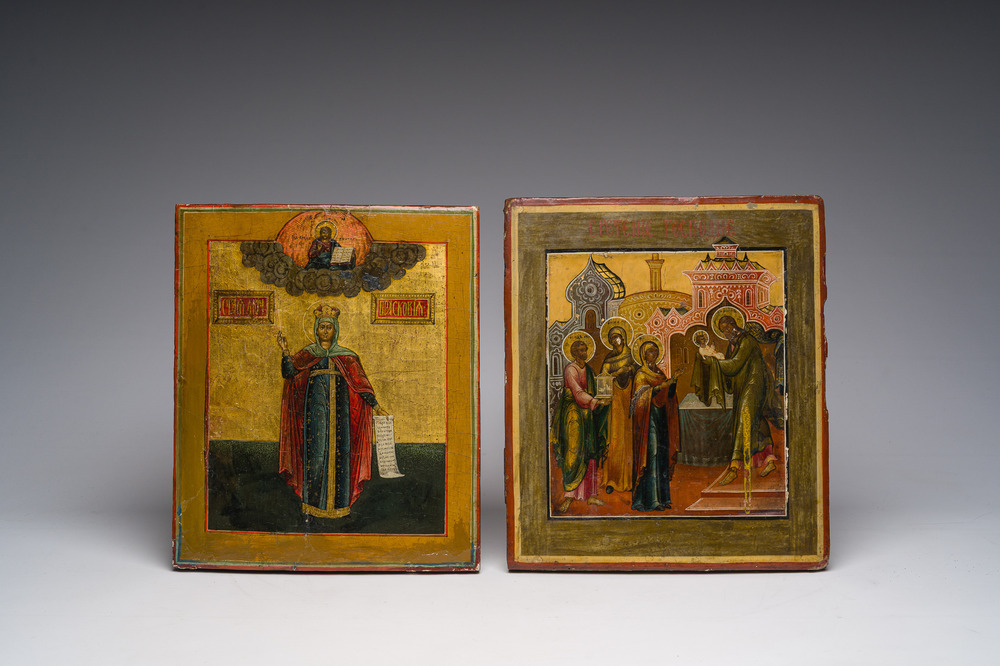 Two Russian orthodox icons, 'Saint Paraskeva' and 'Presentation of Jesus in the temple', 19th C.