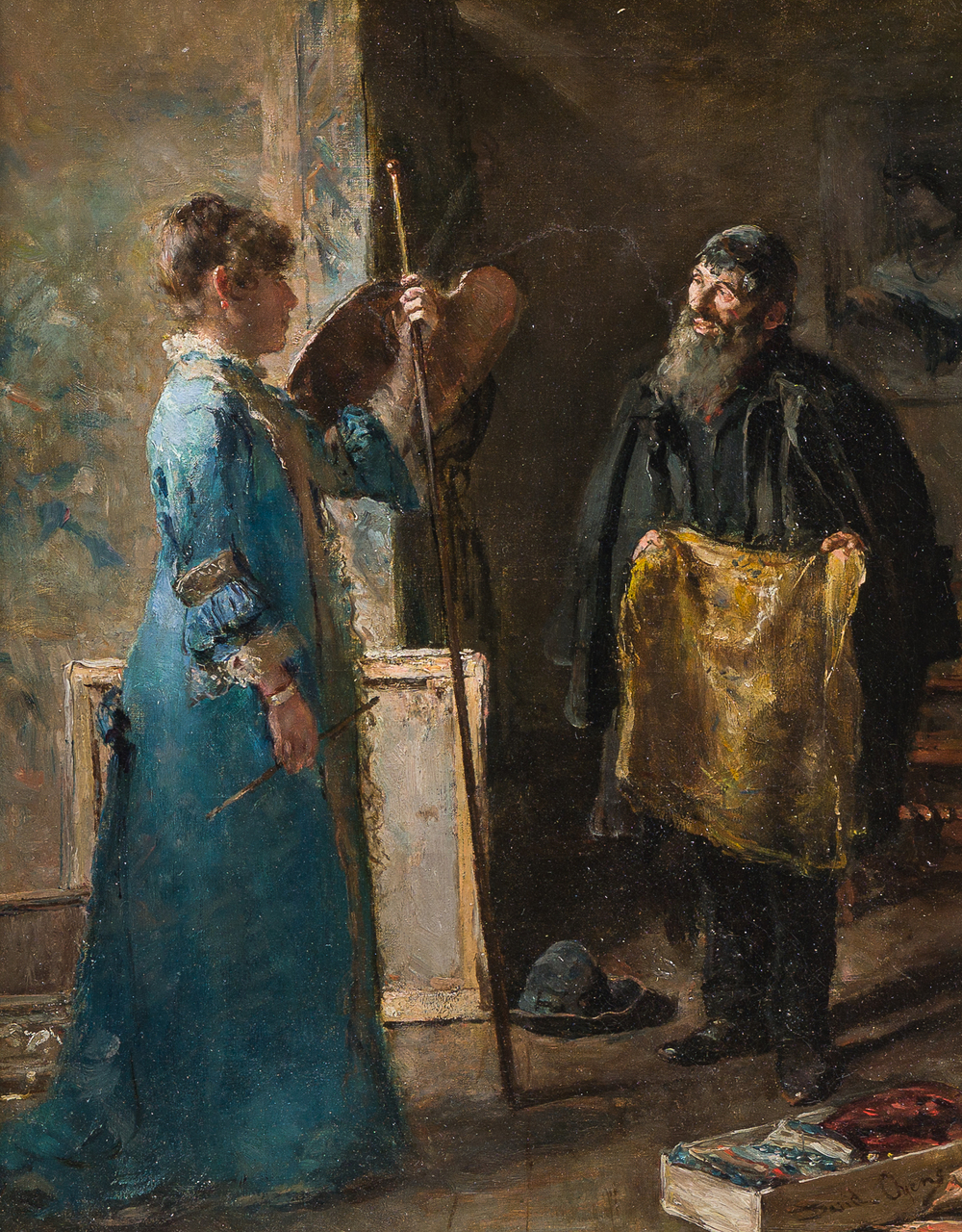 David Oyens (1842-1902): 'Le marchand d'&eacute;toffes', oil on canvas, dated (18)86