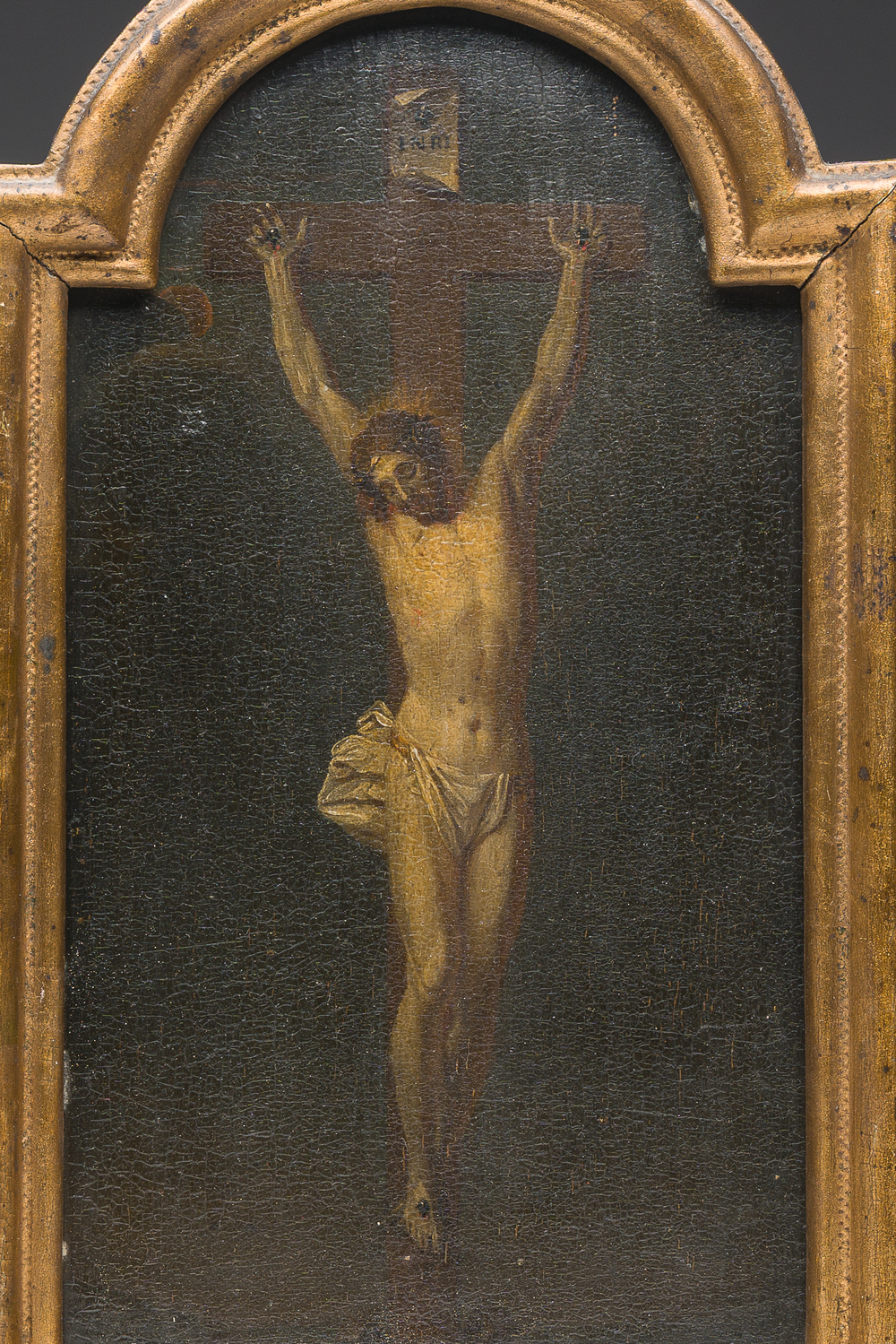 Flemish school: Christ on the Cross, oil on panel, 18th C.