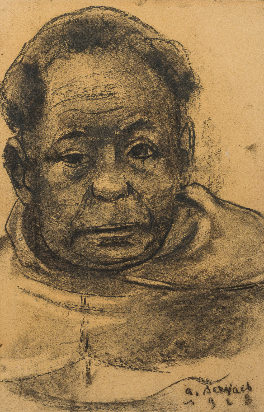 Albert Servaes (1883-1966): Portrait of a brother, presumably a monk of Orval, charcoal on paper, dated 1928