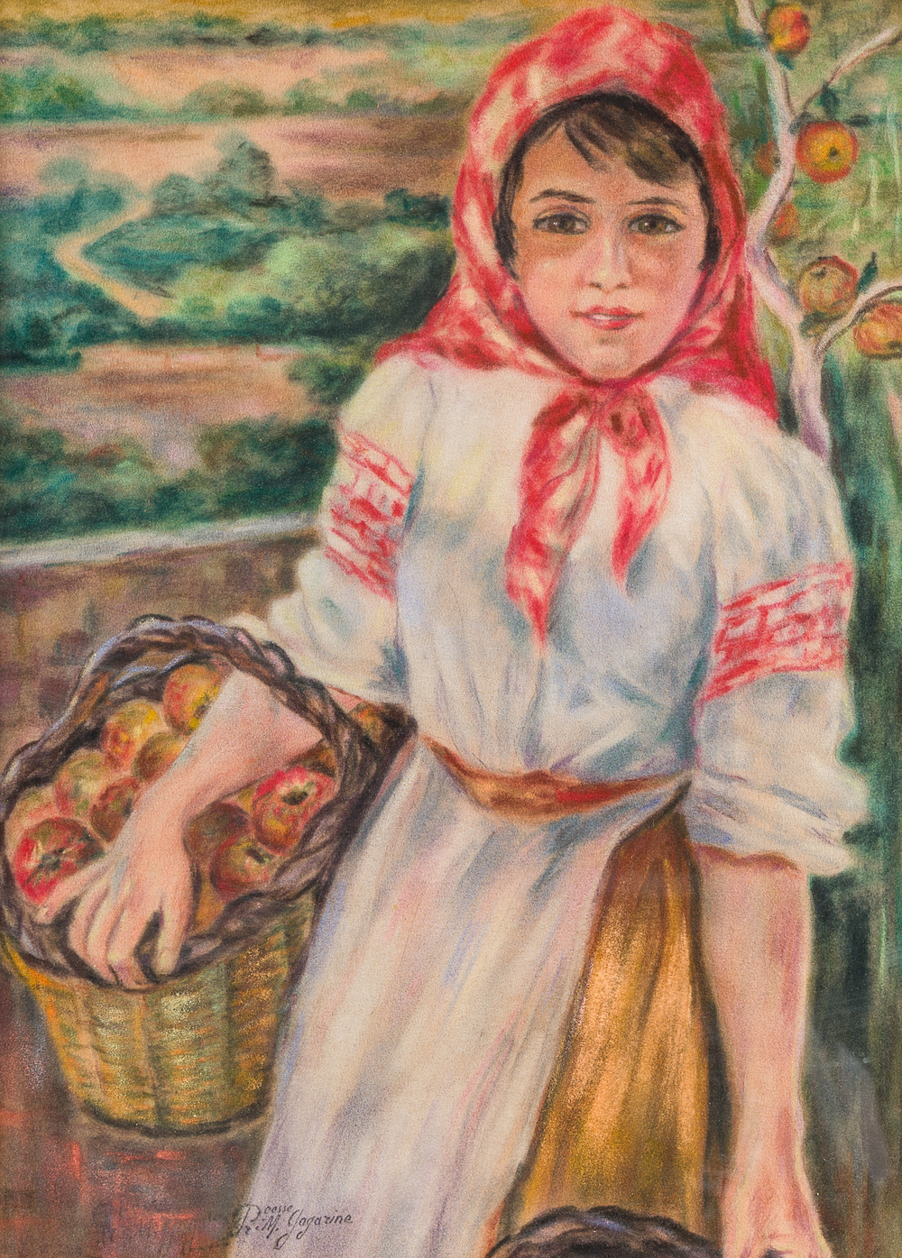 Maria Borisovna Gagarina (Princess Gagarin, 1912-2001): The apple picker, pastel on paper