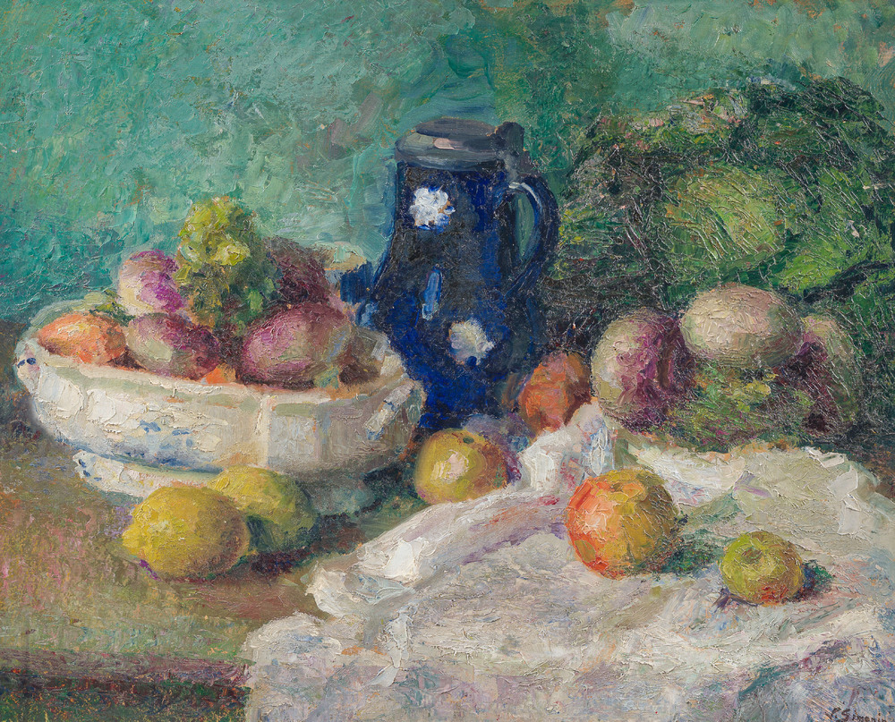 Victor Simonin (1877-1946): 'Nature morte aux navets', oil on panel