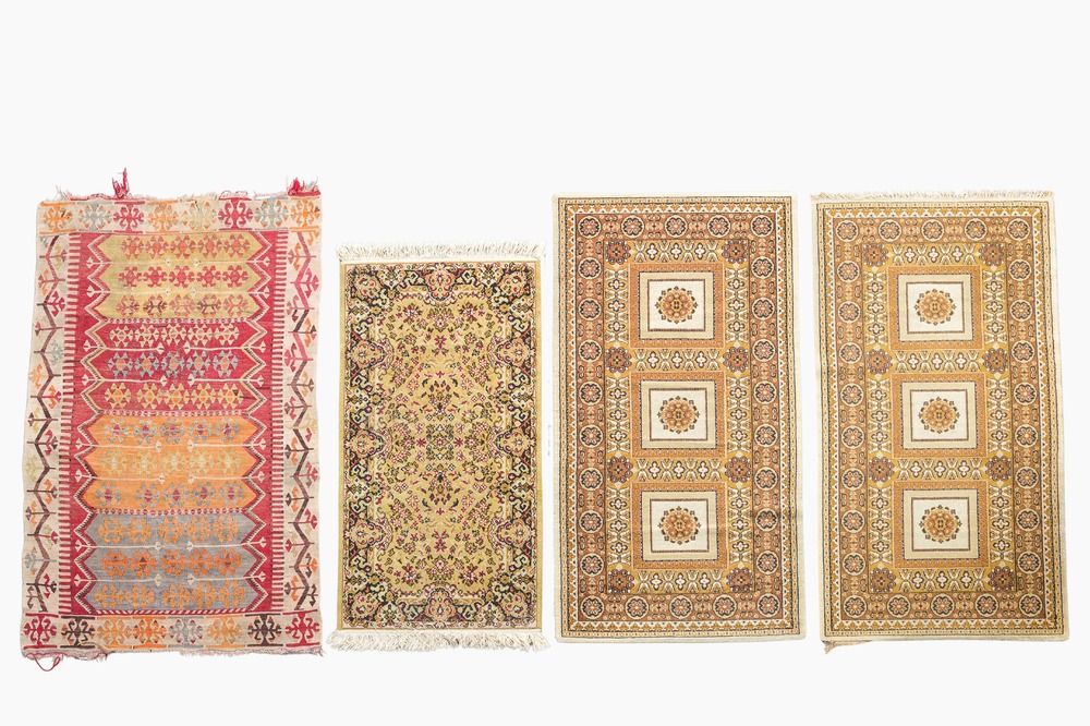 Four oriental rugs, a.o. a Turkish Kelim (Kilim) rug with geometric design, wool and cotton, 20th C.