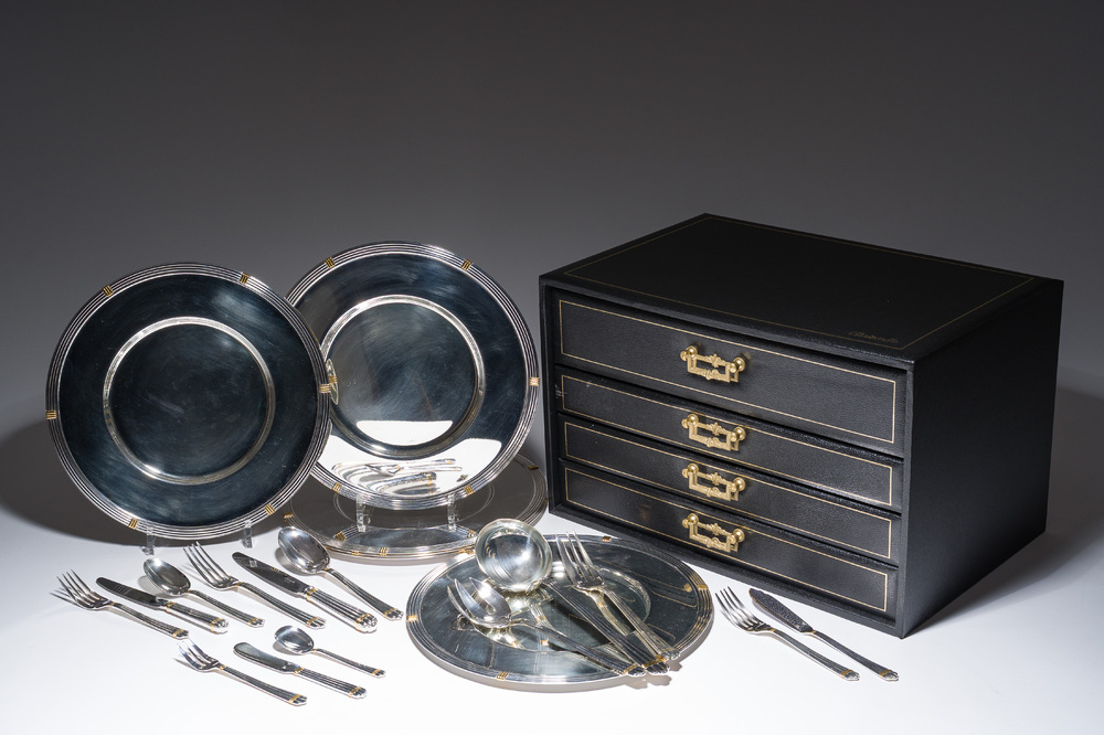 A French 83-piece silver-plated cutlery set and six underplates, model Aria, Christofle, 20th C.