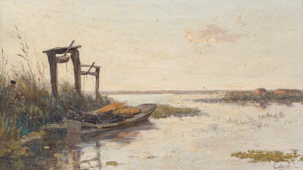 Paul Joseph Constantin Gabri&euml;l (1828&ndash;1903): Moored boat, oil on panel