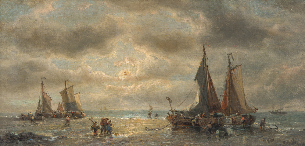 Fran&ccedil;ois Musin (1820-1888): View of the beach by moonlight, oil on canvas