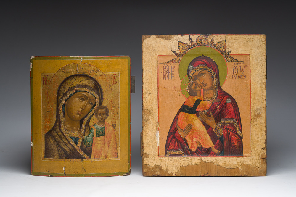 Two Russian orthodox 'Our Lady' icons, 19th C.