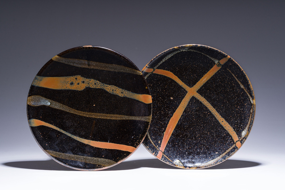 Shōji Hamada (1894-1978): Two tenmoku glazed plates