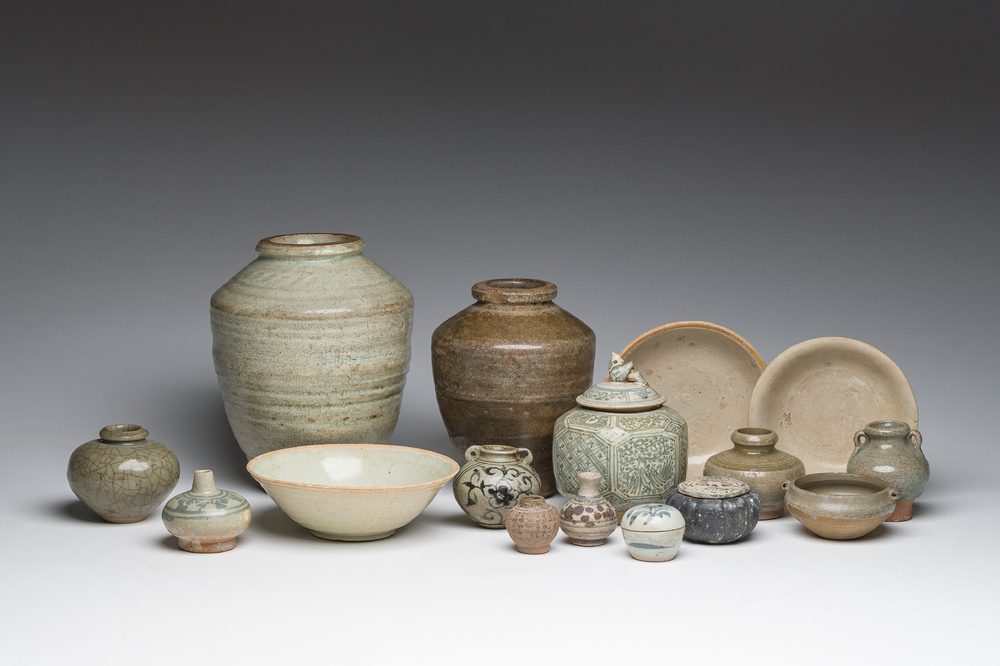 A varied collection of Asian mostly monochrome glazed ceramics, a.o. China and Southeast Asia, 15th C. and later