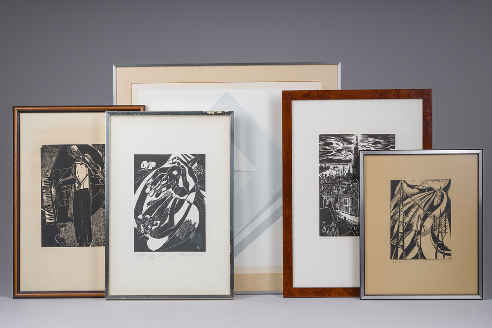 Belgian school: Five various graphic works, 20th C.