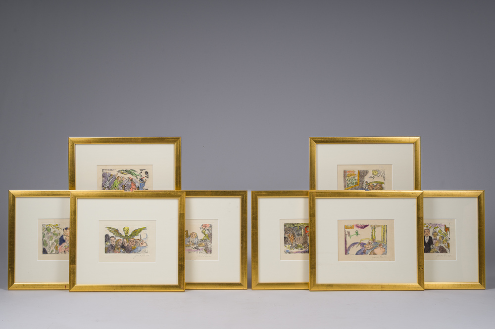 James Ensor (1860-1949, after): The deadly sins, eight etching in colours, [1904], 20th C.
