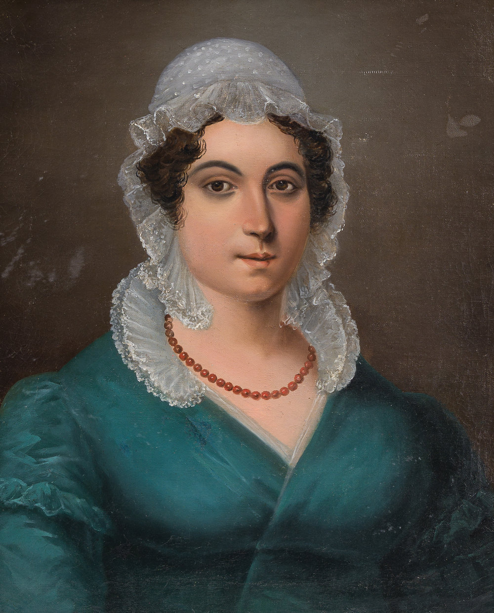 European school: Lady with a coral necklace, oil on canvas, 19th C.