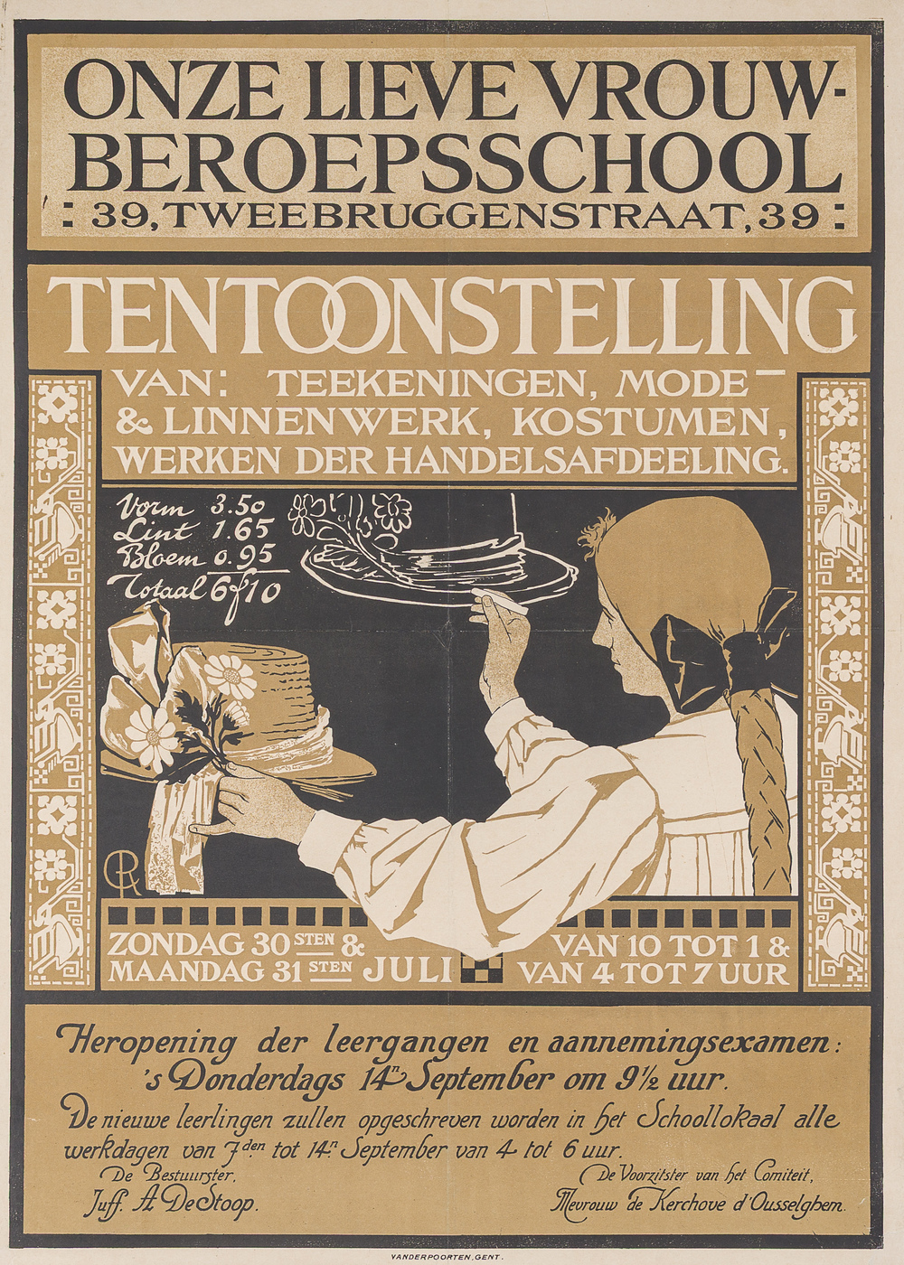 Armand Rassenfosse (1862-1934, attributed to): Poster for an exhibition of the Our Lady Vocational School in Ghent, first half 20th C.