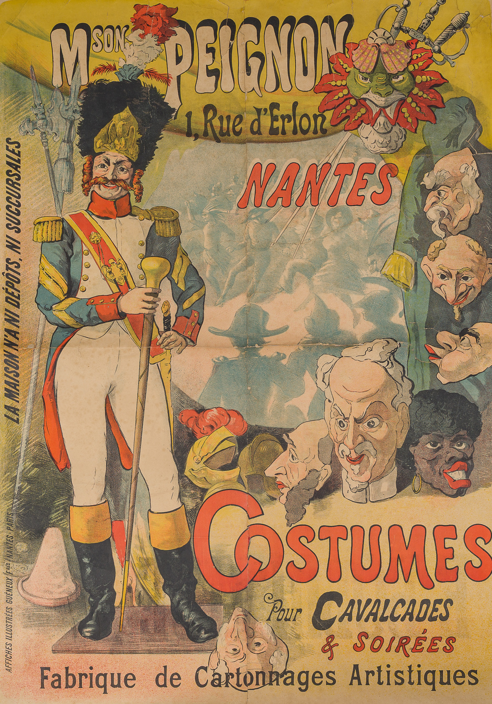 A 'Maison Peignon - 1, Rue d'Erlon, Nantes - Costumes for cavalcades &amp; soir&eacute;es' poster, Gu&eacute;neux Fr&egrave;res, early 20th C.