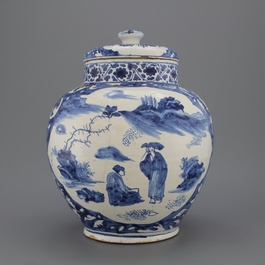 Important pot couvert en majolique hollandaise &agrave; la chinoiserie, probablement Haarlem, env. 1630