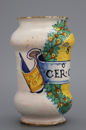 Albarello italien en majolique de Deruta, polychrome, 'Cer.Oxicroti', env. 1530