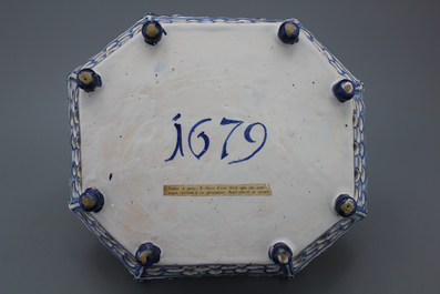 A Frankfurt Delftware ajour basket with a prison scene, dated 1679