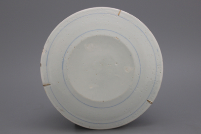 A Dutch Delft blue and white armorial plate, late 17th C.