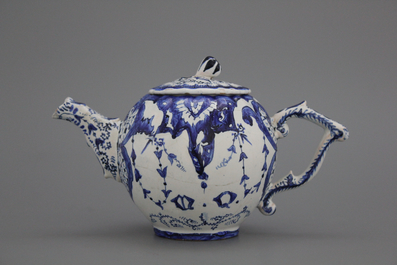 A French faience blue and white teapot, late 18th C.