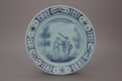 A blue ground N&uuml;rnberg biblical plate, 18th C.