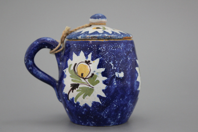 A Brussels faience blue ground mustard jar, ca. 1800