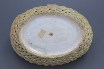 A Brussels faience two-handled oval ajour basket, 18th C.