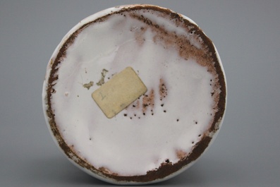 A round Brussels faience tea caddy, 18th C.